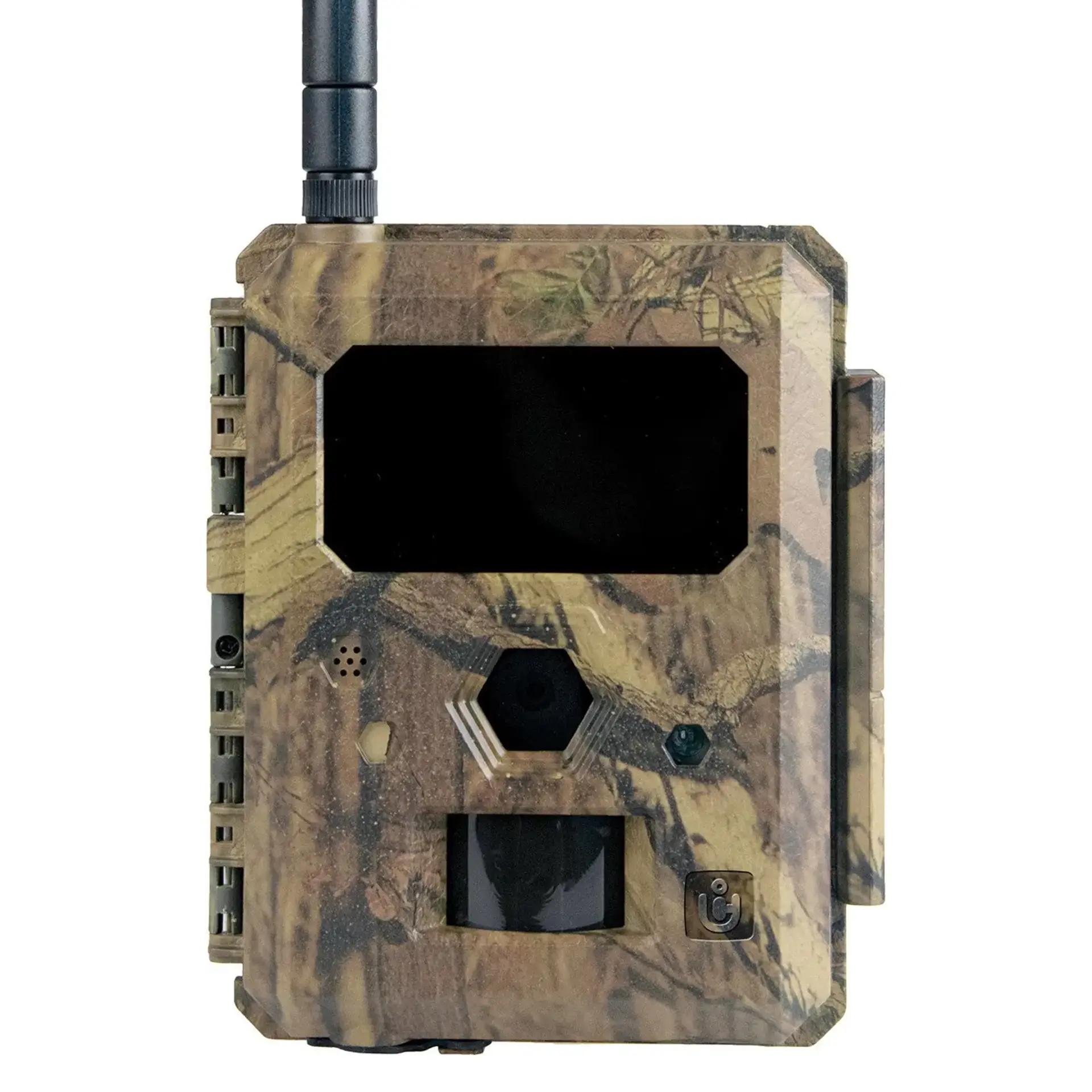 ICU CLOM EasyCam LTE Wildkamera Frontansicht mit Antenne und Tarngehäuse