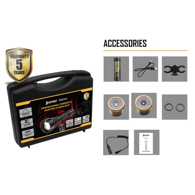 SPERAS TH11K Jagdtaschenlampe Komplettset mit Koffer, Akku und Zubehör