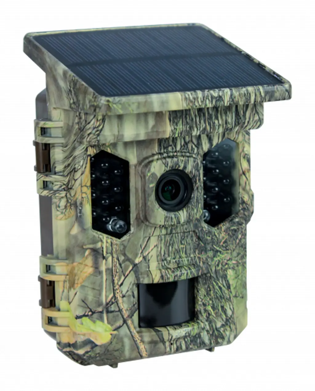 BRAUN Scouting Cam Black300 WiFi Solar 4K Mini in schräger Frontansicht mit Solarpanel