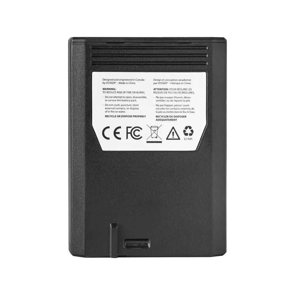 VOSKER V-LIT-B3 Lithium-Akku 14.000 mAh | Rückansicht mit Sicherheits und Entsorgungshinweisen