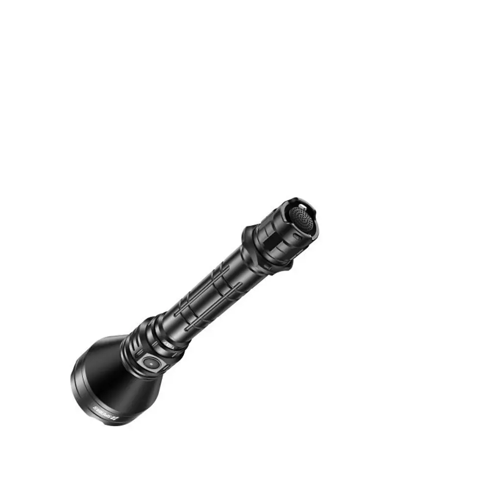 SPERAS T217 Jagd-Taschenlampe schräge Rückansicht mit Endkappe und Seitenschalter