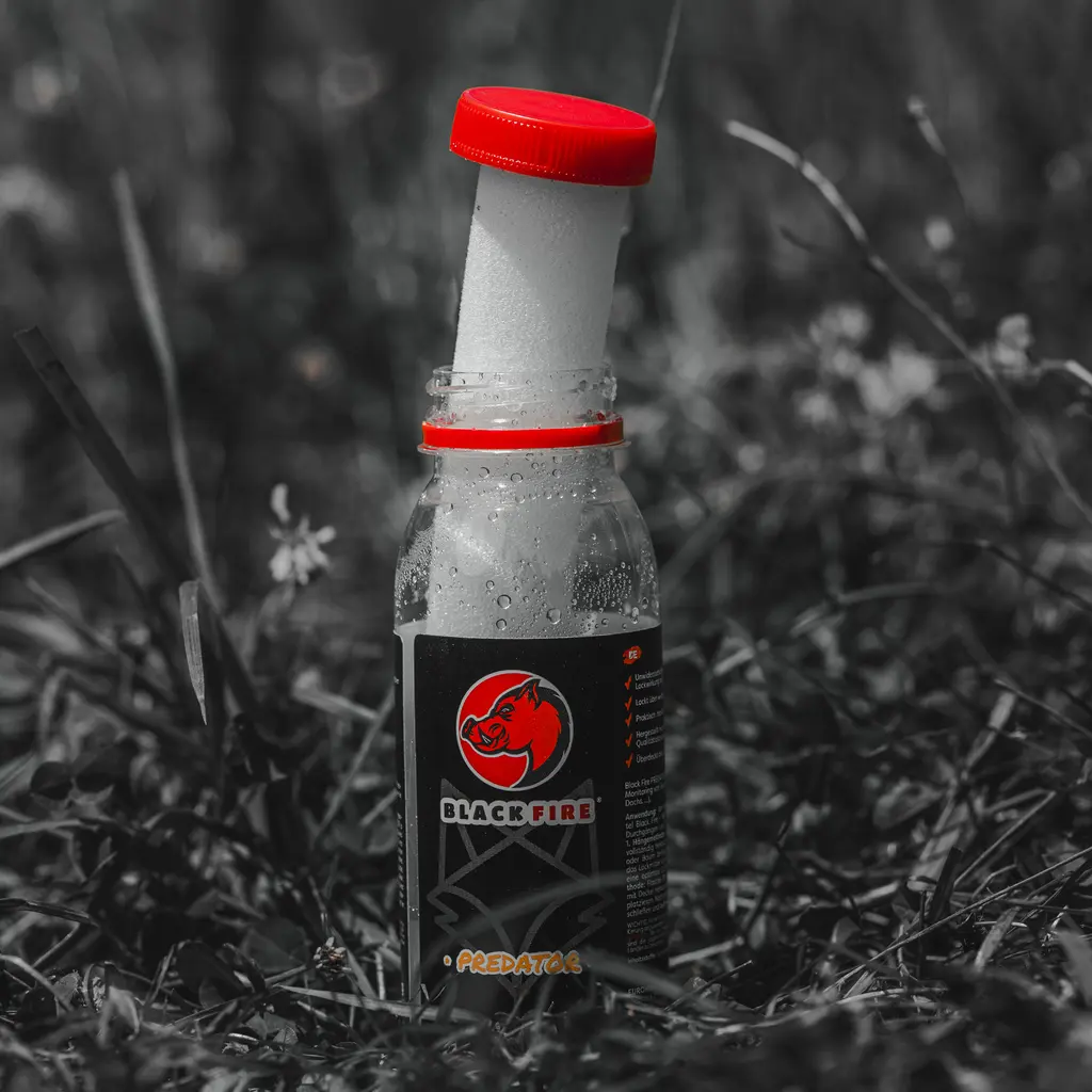 BLACK FIRE Predator 3x80 g geöffnete Flasche mit Duftträger im Revier