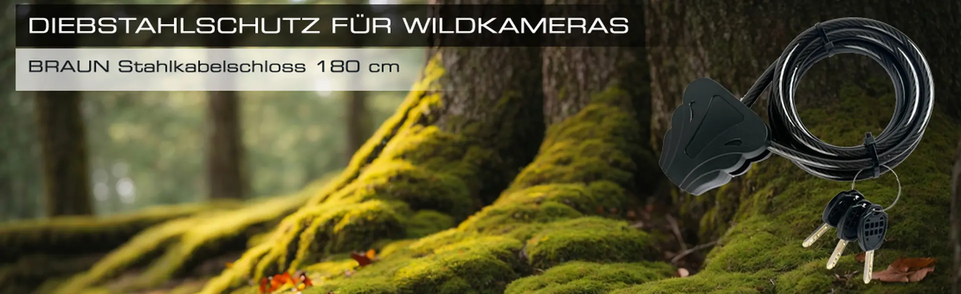 BRAUN Stahlkabelschloss 180 cm (⌀8 mm) f&uuml;r Wildkameras | Sicherer Diebstahlschutz f&uuml;r Ihre Wildkamera