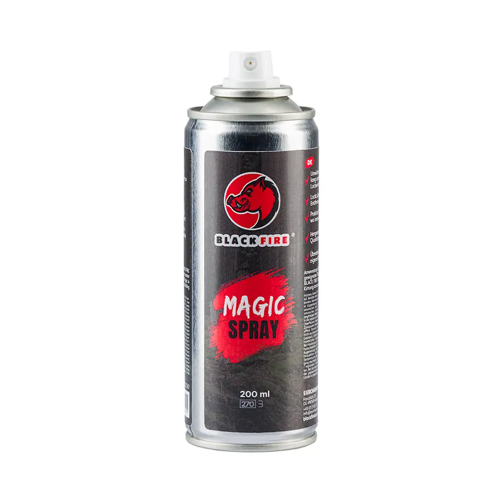 BLACK FIRE MAGIC SPRAY 200ml Frontansicht der Sprühdose mit Sprühkopf