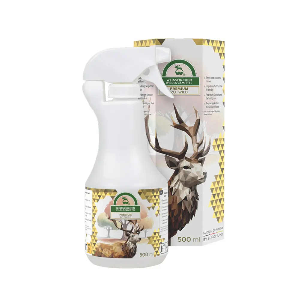Rotwildlockmittel (500 ml) mit Sprühflasche und Produktverpackung