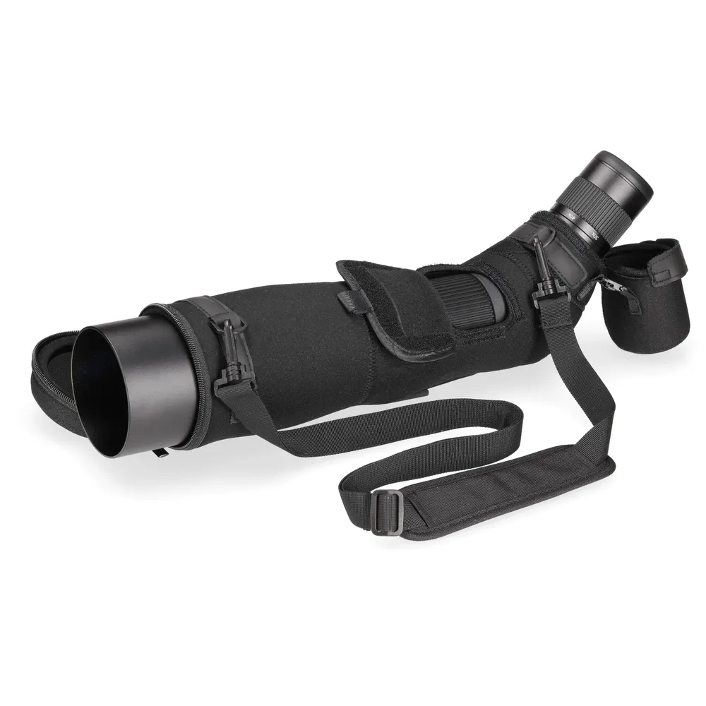 DDoptics Spektivtasche für SHG 30–60x85 APO mit geöffneten Schutzklappen und zugänglichem Spektiv