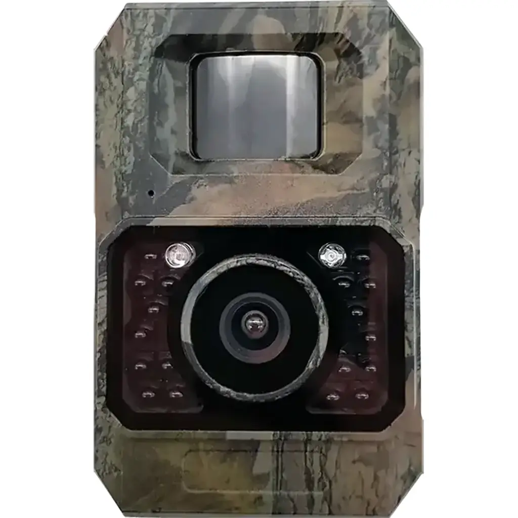 Berger & Schröter Wildkamera Mini 48 MP mit Solarpanel Frontansicht mit Objektiv und Black-LEDs