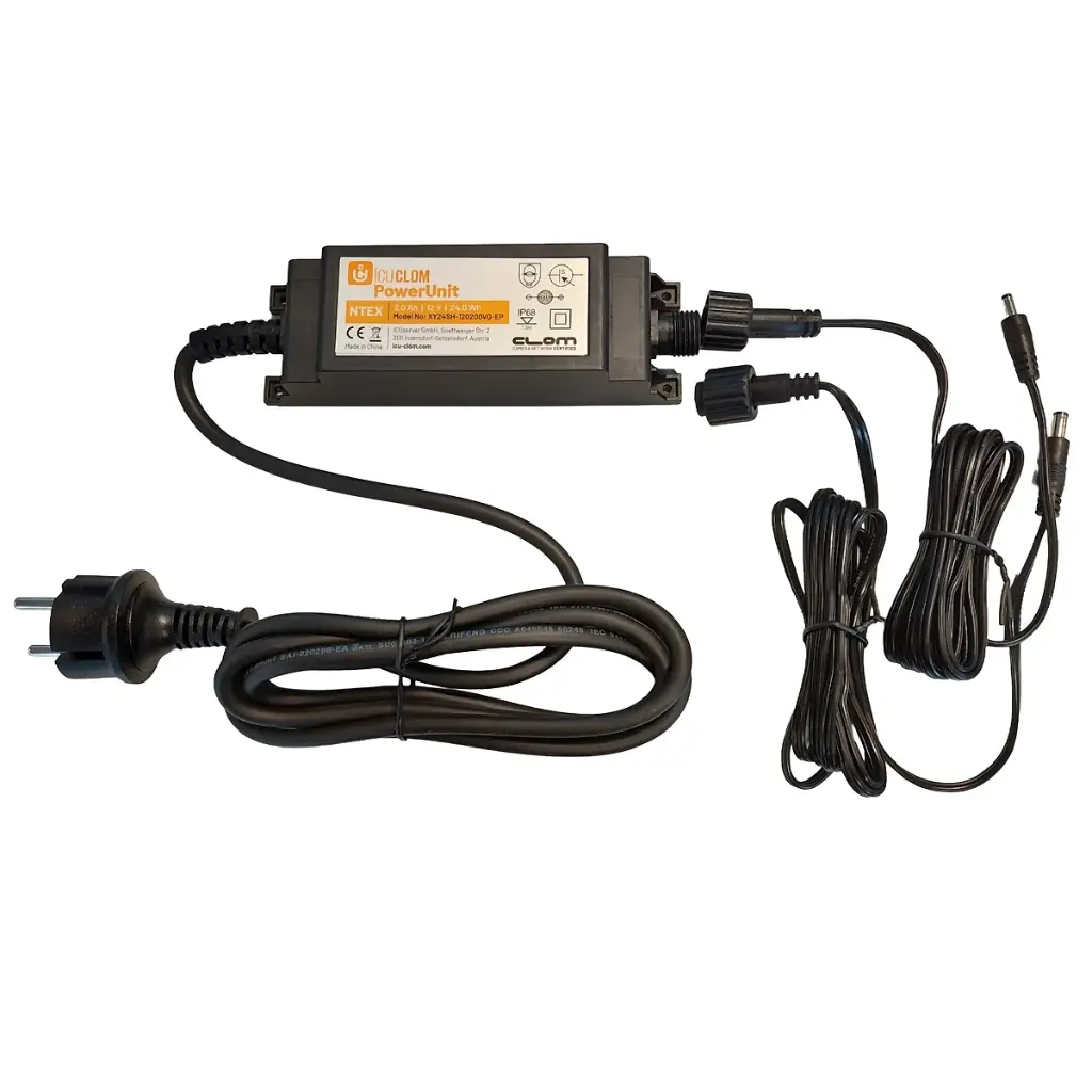 ICU CLOM PowerUnit Netzgerät 12 V 2 A mit Schukostecker und Anschlusskabeln