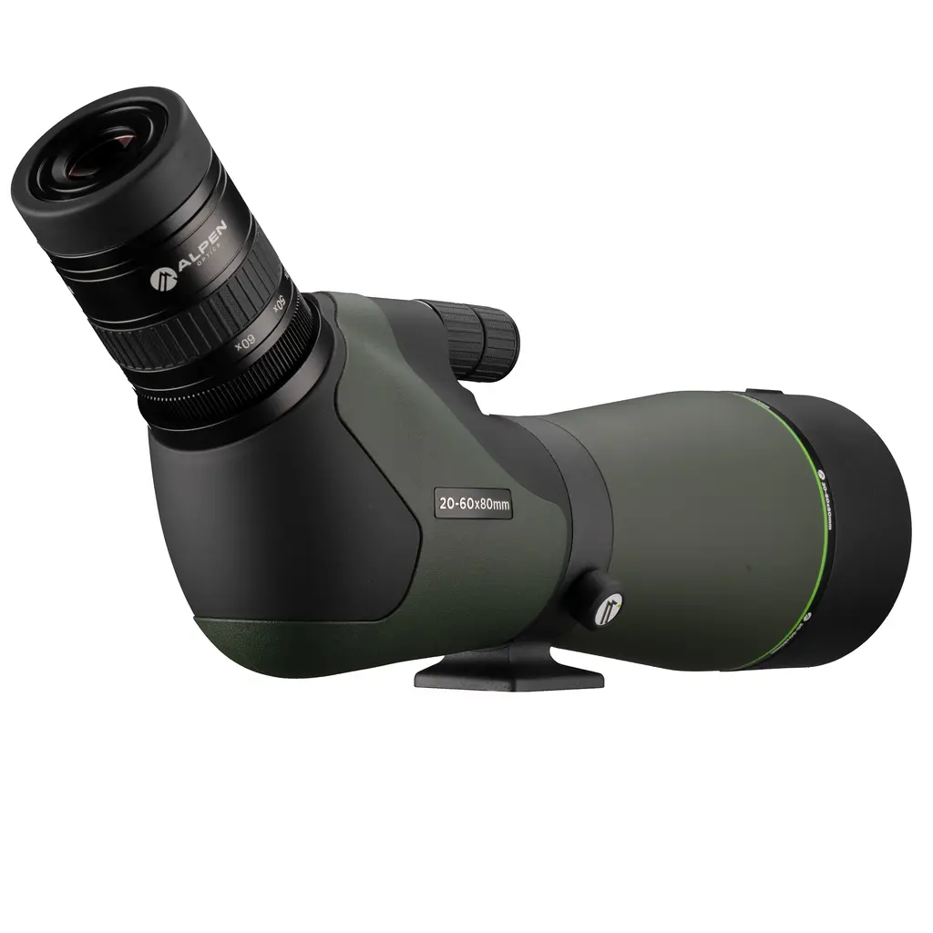 ALPEN OPTICS Apex 20-60x80 Spektiv in rückwärtiger Seitenansicht mit Zoomokular und 45° Einblick