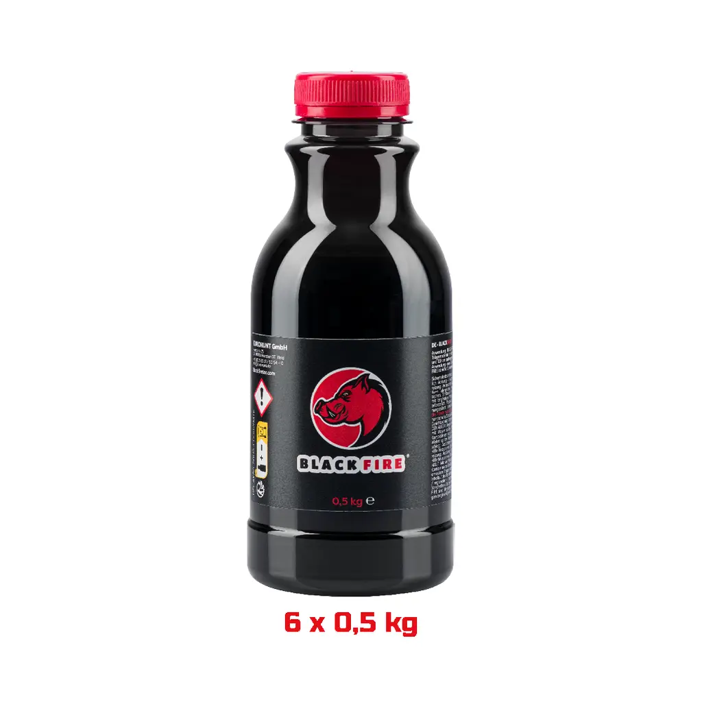BLACK FIRE Tar - Original 0,5 Kg 6er Pack Produktabbildung mit Flasche und Mengenhinweis