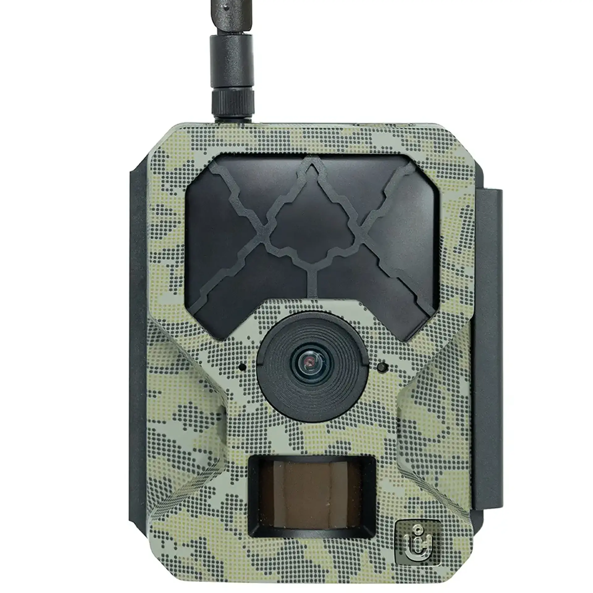 ICU CLOM Cam-S Funk Wildkamera LTE Frontansicht der Kamera mit Objektiv und Bewegungsmelder