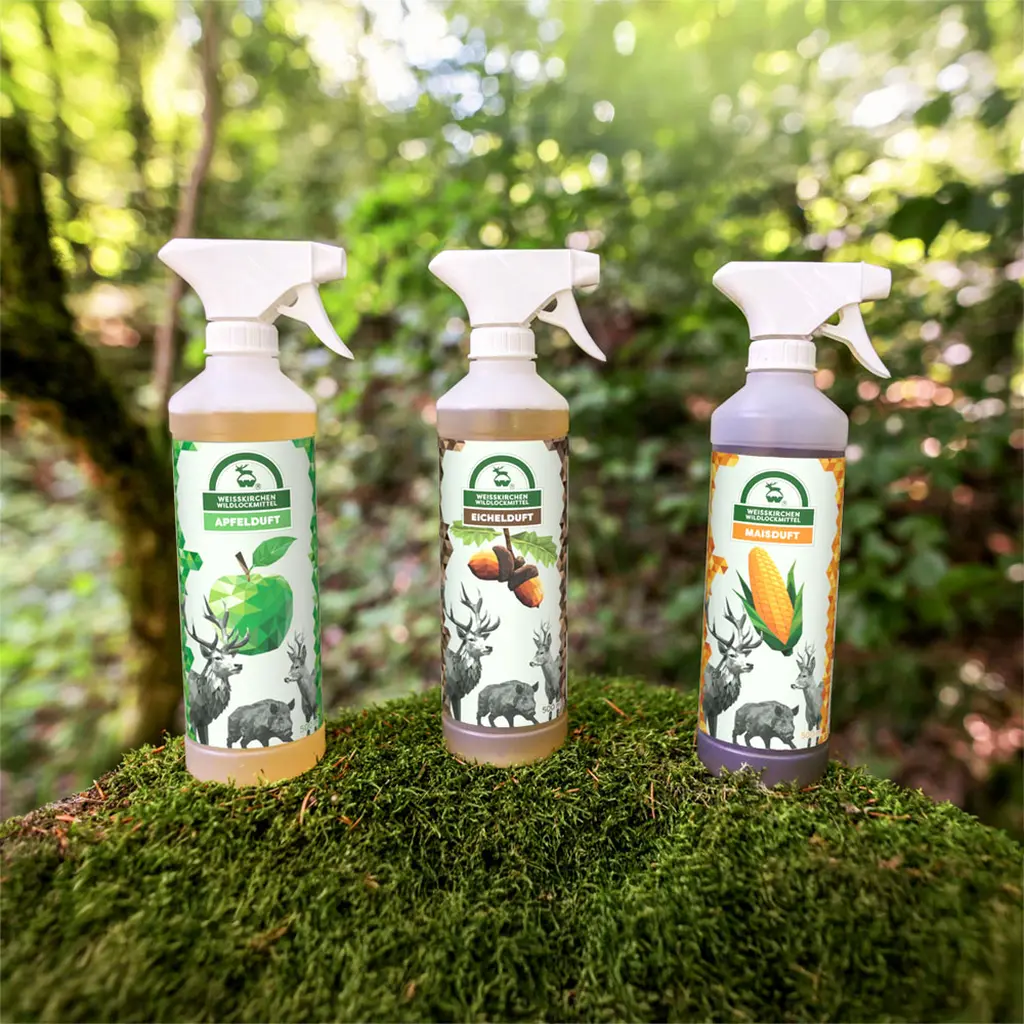 Weisskirchen Wildlockmittel Apfel-Duft (500 ml) mit Eichelduft und Maisduft im Wald