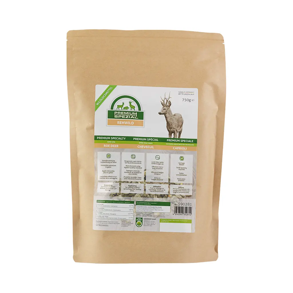 EUROHUNT Wildlockmittel PREMIUM Spezial Rehwild in der 750-g-Verpackung, Frontansicht