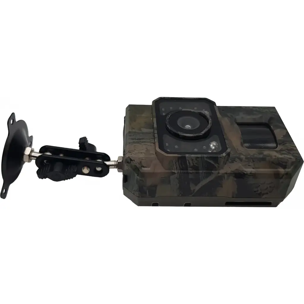 Berger & Schröter Wildkamera Mini 48 MP mit Solarpanel Seitenansicht mit montierter Wandhalterung