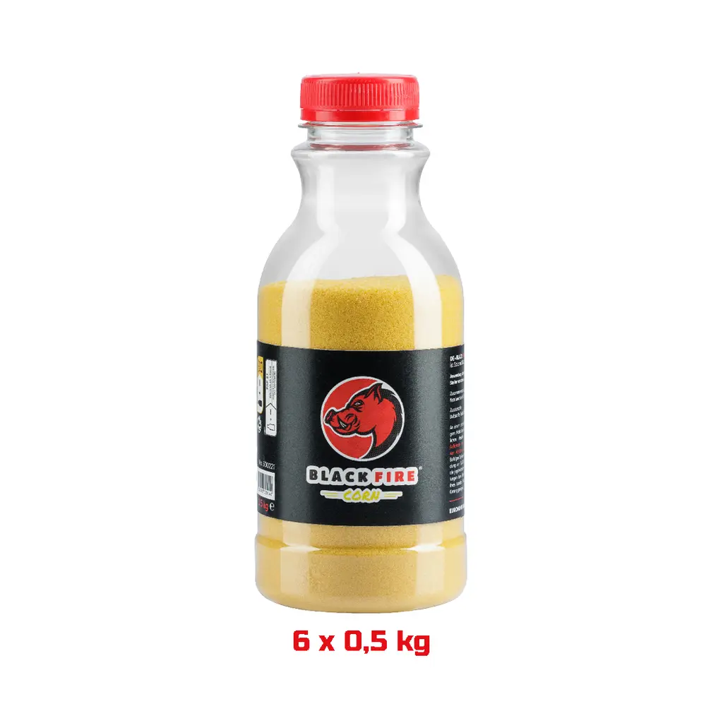 BLACK FIRE - Corn 0,5 kg 6er Pack Produktflasche mit Inhaltsangabe 6 x 0,5 kg