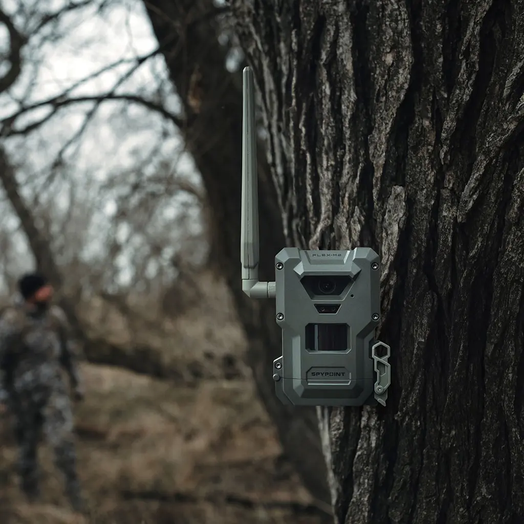SPYPOINT FLEX-M2 LTE Wildkamera | Montiert an einem Baum in natürlicher Umgebung
