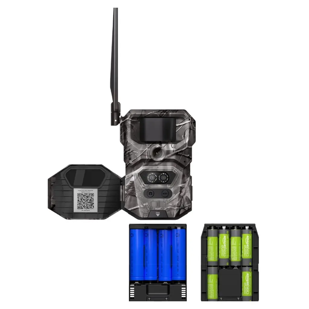 HIKMICRO Funk-Wildkamera T16 geöffnete Ansicht mit Batteriefächern für 18650 Akkus und AA Batterien