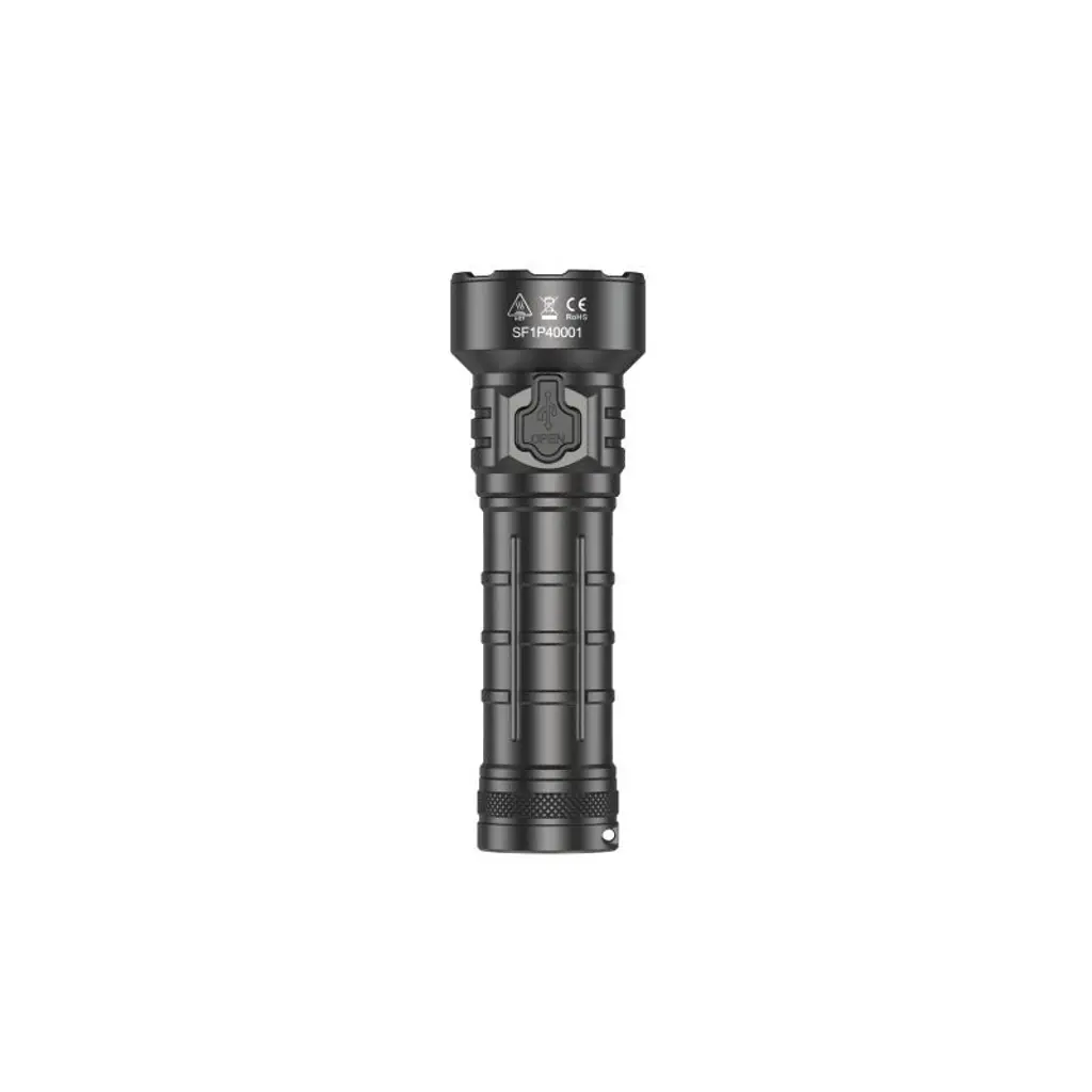 SPERAS P4 4000LM USB-C Taschenlampe mit Ladefunktion, Rückansicht mit USB-C Anschlussabdeckung