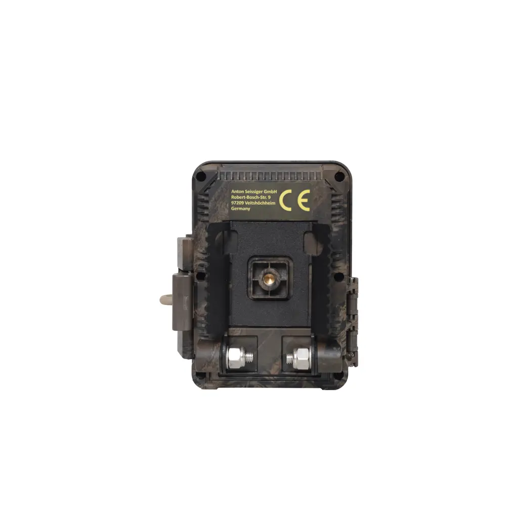 SEISSIGER Wildkamera Mini-Cam Rückseite mit Montagegewinde und CE-Kennzeichnung