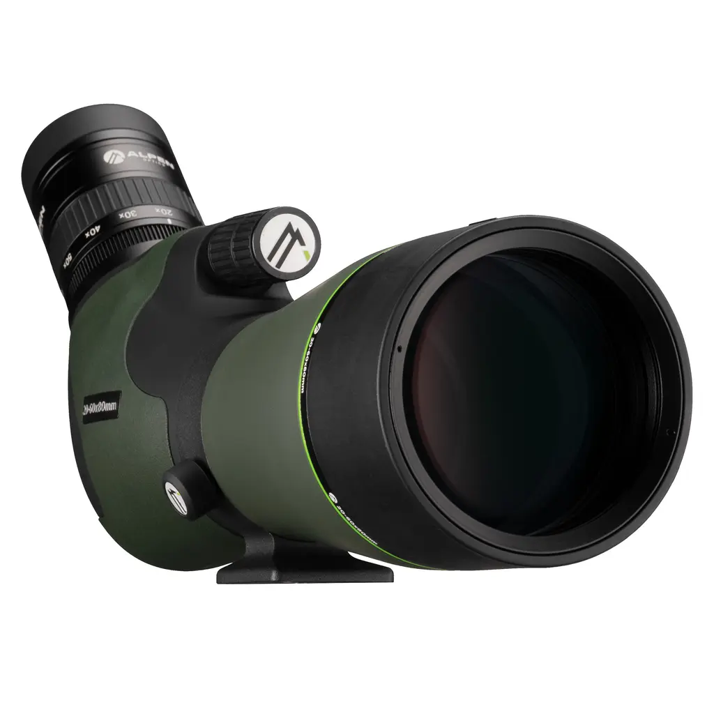ALPEN OPTICS Apex 20-60x80 Spektiv in schräger Frontansicht mit großem Objektiv und Fokussierrad